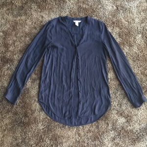 H&M Button-Up Blouse (Navy Blue)